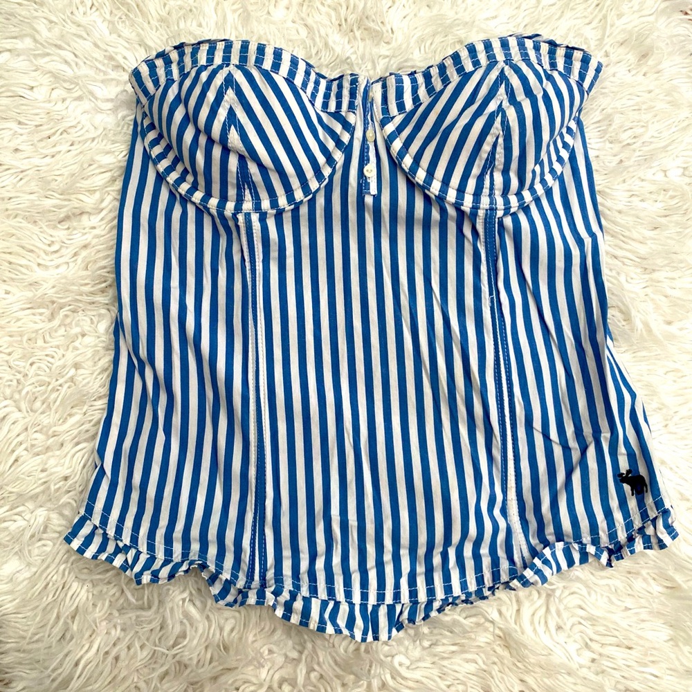 Abercrombie and Fitch Blue and White Striped Bustier Top
